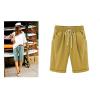 LMSXCT Cotton Linen Shorts for Women Casual Knee Length Bermuda Shorts Elastic Waist Gym Workout Shorts Summer Beach Shorts Yellow view 2