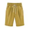 LMSXCT Cotton Linen Shorts for Women Casual Knee Length Bermuda Shorts Elastic Waist Gym Workout Shorts Summer Beach Shorts Yellow view 3