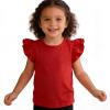 Kids Blouse Plain Ruffle Sleeve Top Toddler Girls Solid Color T-Shirt Baby Girl Cotton Casual Clothes (Red, 5-6 Years) view 1