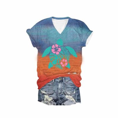 MOGUI Sea Turtle Shirt for Women Sea Turtle T Shirt Plus Size Hawaiian T Shirts for Women Fun Graphic Tshirt Casual Vintage Tee Funny Vneck Tank Top, XX-Large, Sunsrt