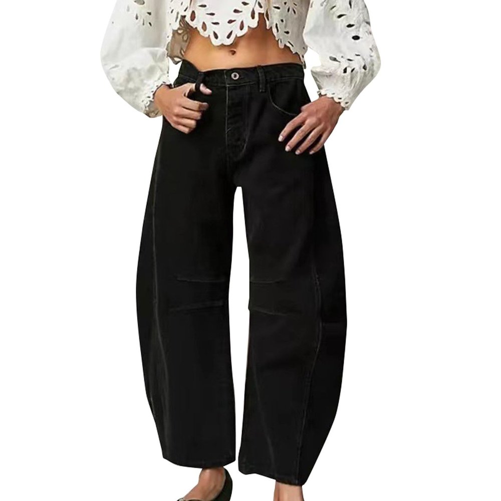 Jeans for Women Straight Leg Shaping Wide Leg Jeans Denim Pants High Waist Stretchy Classic Baggy Denim Pants with Pockets Black