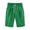 LMSXCT Cotton Linen Shorts for Women Casual Knee Length Bermuda Shorts Elastic Waist Gym Workout Shorts Summer Beach Shorts Green view 1