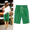 LMSXCT Cotton Linen Shorts for Women Casual Knee Length Bermuda Shorts Elastic Waist Gym Workout Shorts Summer Beach Shorts Green view 2