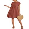 Cotton Dresses for Women Orange 2024 Women's Summer Short Sleeve Midi Dress Casual Loose Beach Dress with Pockets view 3