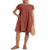Cotton Dresses for Women Orange 2024 Women's Summer Short Sleeve Midi Dress Casual Loose Beach Dress with Pockets view 4