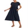 Cotton Dresses for Women Dark Blue 2024 Women's Summer Short Sleeve Midi Dress Casual Loose Beach Dress with Pockets view 2