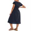 Cotton Dresses for Women Dark Blue 2024 Women's Summer Short Sleeve Midi Dress Casual Loose Beach Dress with Pockets view 3