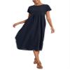 Cotton Dresses for Women Dark Blue 2024 Women's Summer Short Sleeve Midi Dress Casual Loose Beach Dress with Pockets view 4