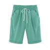 LMSXCT Cotton Linen Shorts for Women Casual Knee Length Bermuda Shorts Elastic Waist Gym Workout Shorts Summer Beach Shorts Mint Green view 1