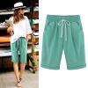 LMSXCT Cotton Linen Shorts for Women Casual Knee Length Bermuda Shorts Elastic Waist Gym Workout Shorts Summer Beach Shorts Mint Green view 2