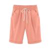 LMSXCT Cotton Linen Shorts for Women Casual Knee Length Bermuda Shorts Elastic Waist Gym Workout Shorts Summer Beach Shorts Light Pink view 1
