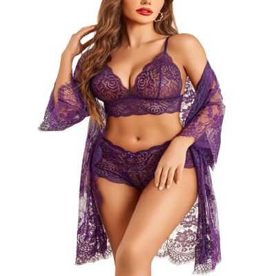 Avidlove Lace Lingerie Set 2 Piece Sexy Bra and Panty Sets Lace Robe Pajama Sets