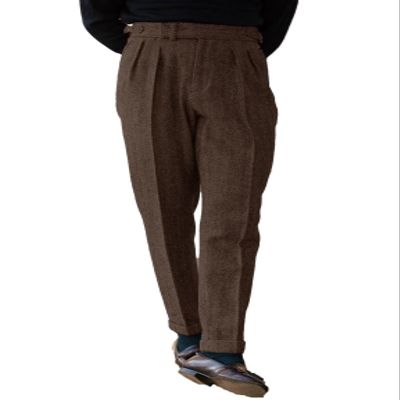 QINYNMU Mens Tweed Casual Pants Slacks Trousers Slim Fit Wool Suit Pants for Men Dark Brown