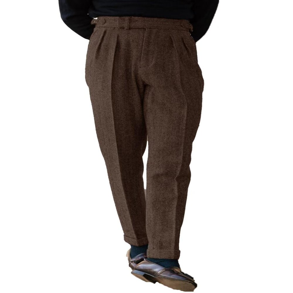 QINYNMU Mens Tweed Casual Pants Slacks Trousers Slim Fit Wool Suit Pants for Men Dark Brown