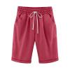 LMSXCT Cotton Linen Shorts for Women Casual Knee Length Bermuda Shorts Elastic Waist Gym Workout Shorts Summer Beach Shorts Red view 1
