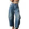 Jeans for Women Straight Leg Shaping Wide Leg Jeans Denim Pants High Waist Stretchy Classic Baggy Denim Pants with Pockets Dark Blue view 1