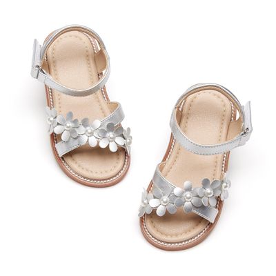 Otter MOMO Toddler/Little Girls Open Toe Summer Silver Sandals Flower Girl Shoes Size 6