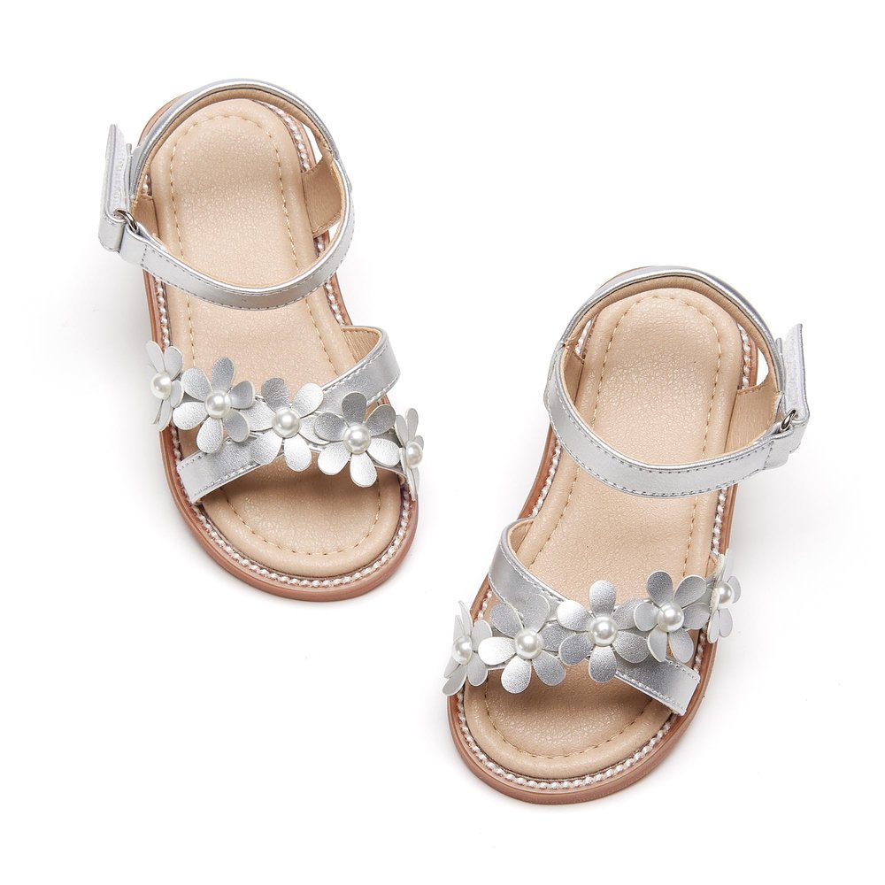 Otter MOMO Toddler/Little Girls Open Toe Summer Silver Sandals Flower Girl Shoes Size 6