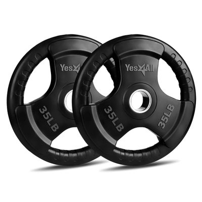 Yes4All Weight Plate Grip Rubber Coated For Weightlifting & Strength Training, Cast Iron - 35LB - Pair