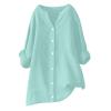 Plus Size Cotton Linen Shirts for Women Plain Button Down Blouses Dressy Casual Tees Spring Summer Long Sleeve Tops 2025 Trendy Womens Clothes Outfits Loose Oversized Tshirts Work Business Tunic view 2