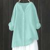 Plus Size Cotton Linen Shirts for Women Plain Button Down Blouses Dressy Casual Tees Spring Summer Long Sleeve Tops 2025 Trendy Womens Clothes Outfits Loose Oversized Tshirts Work Business Tunic view 3
