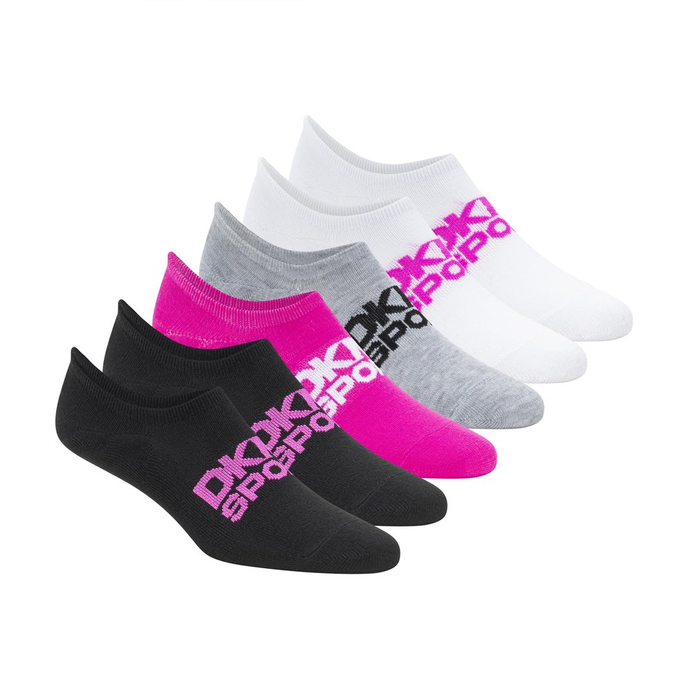 DKNY Women's 6 Pack Liner Socks, Black/Pink, 9-11