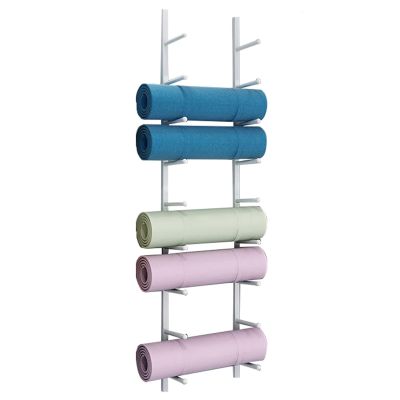 CMYUN Yoga Mat Holder 9 Tiers Yoga Mat Wall Mount, Yoga Mat Holder for Foam Roller/Resistance Bands/Badminton Racket, Workout/Exercise Equipment Storage (Color : White)
