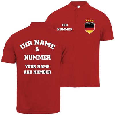 lepni.me Mens Germany Football Polo Shirt Name and Number, German Flag Badge Personalised Jersey, European Championship 2024 (L Red Multi Color)