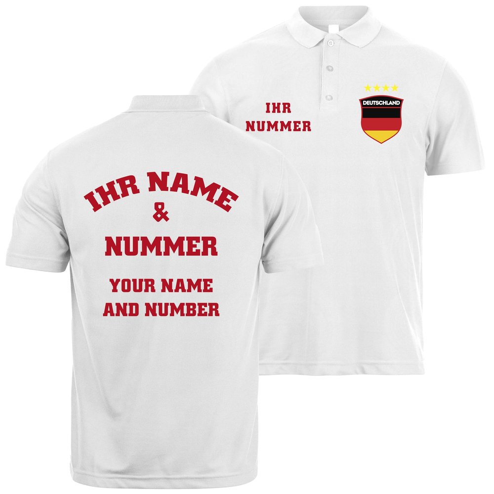 lepni.me Mens Germany Football Polo Shirt Name and Number, German Flag Badge Personalised Jersey, European Championship 2024 (S White Multi Color)