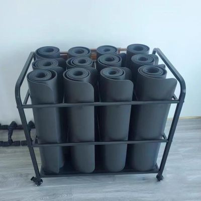 CMYUN Yoga Mat Holder Metal Yoga Mat Basket with Wheels, Yoga Mat Storage for Home Gym Office Yoga Studio, Yoga Mat Organizer for Various Fitness Equipment (Color : Black)