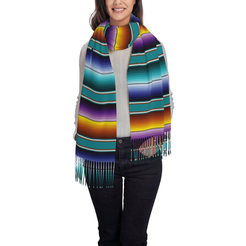 DKJlitter Women's Scarf Colorful Mexican pattern Cashmere-Feel Scarves Pashmina Shawls and Wraps for Wedding Party