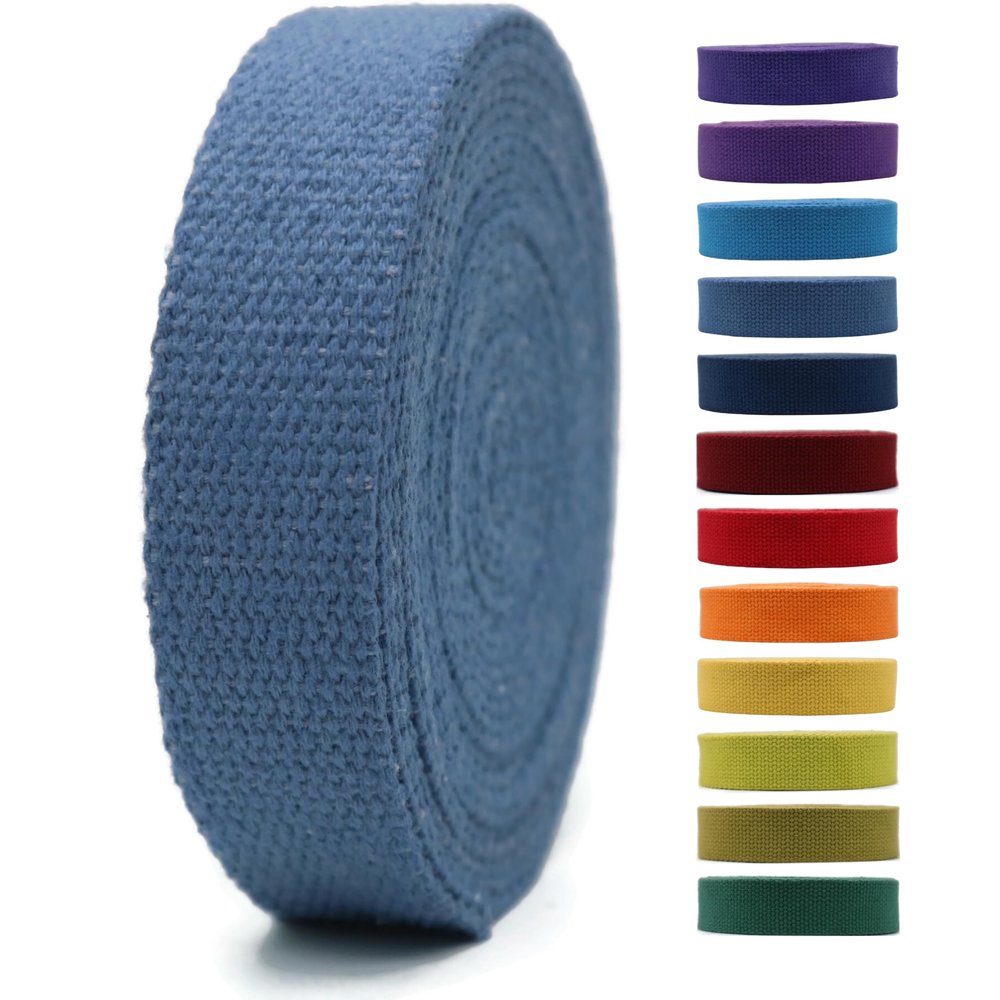 1" & 1.5'' & 2" Cotton Webbing - 5 Yards - 50+ Colors -%100 Natural Cotton - Turkish Woven - Heavy 1 Inch 1.5 Inch 2 Inch Blue Canvas Webbing for Sewing Straps Bag Climbing Indoors Craft DIY 11392