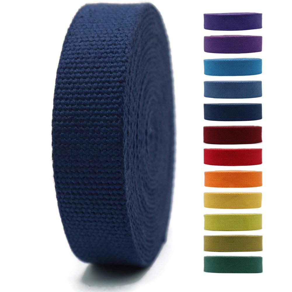 1" & 1.5'' & 2" Cotton Webbing - 5 Yards - 50+ Colors -%100 Natural Cotton - Turkish Woven - Heavy 1 Inch 1.5 Inch 2 Inch Blue Canvas Webbing for Sewing Straps Bag Climbing Indoors Craft DIY 11422