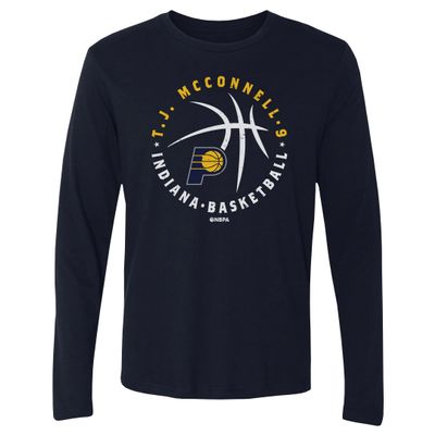 500 LEVEL T.J. McConnell Indiana Pacers Long Sleeve Shirt - T.J. McConnell Indiana Pacers Player Ball WHT (Navy, XX-Large)