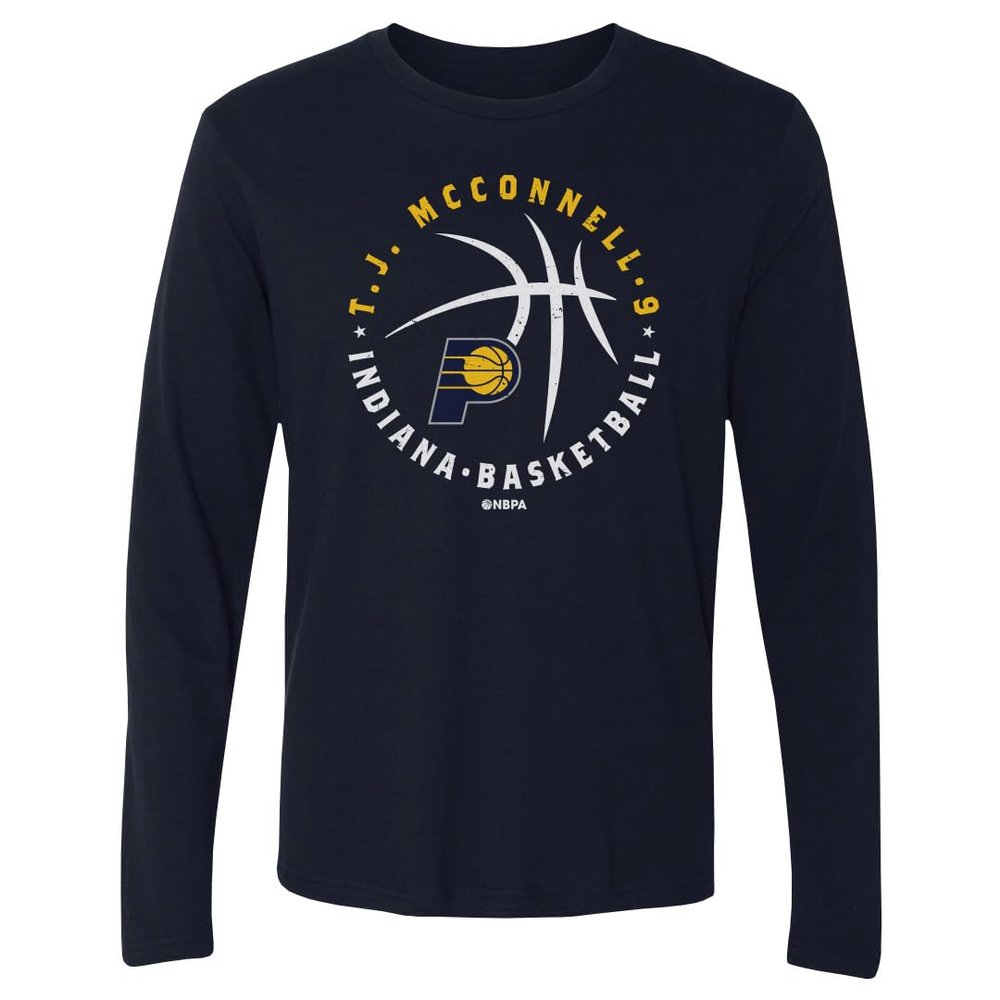 500 LEVEL T.J. McConnell Indiana Pacers Long Sleeve Shirt - T.J. McConnell Indiana Pacers Player Ball WHT (Navy, XX-Large)