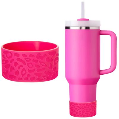 Raioaea for Stanley Cup Accessories, Leopard Engraved Silicone Boot for Stanley Cup 40oz 30oz 20oz & Hydro Flask 12-24oz, Stylish Bottom Protector Cover Sleeve for Yeti, Simple Modern,Rose Pink