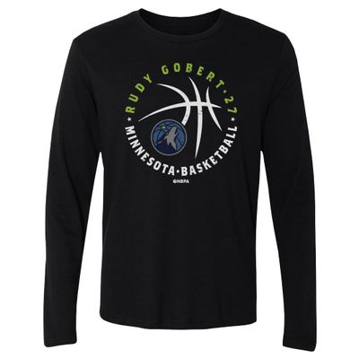 500 LEVEL Rudy Gobert Minnesota Timberwolves Long Sleeve Shirt - Rudy Gobert Minnesota Timberwolves Player Ball WHT (Black, XX-Large)