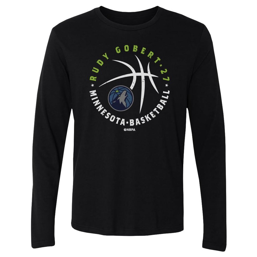 500 LEVEL Rudy Gobert Minnesota Timberwolves Long Sleeve Shirt - Rudy Gobert Minnesota Timberwolves Player Ball WHT (Black, XX-Large)