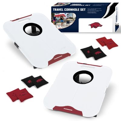Wild Sports NCAA Arkansas Razorbacks Pro Football All-Weather Cornhole Set - Travel Bean Bag Toss Set Includes 8 Bean Bags