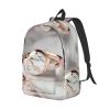 Backpacks Lightweight Bookbag With 1 Main Compartment, Front Utility Pocket With Built,White Marble Rose Gold Pattern view 2