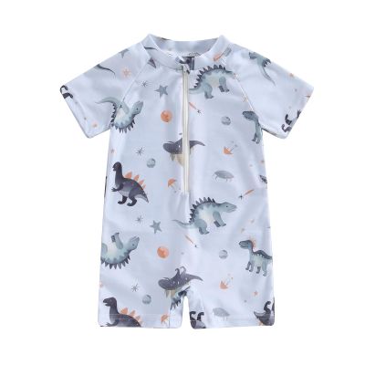 Hnyenmcko Infant Baby Boy Girls Rash Guard Swimsuit Short Sleeve Zipper Bathing Suit Toddler One Piece Swimwear Sunsuit (Dinosaur-Gray 24, 0-6 Months)