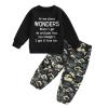 wdehow Toddler Kids Baby Boy Fall Outfits 1T 2T 3T 4T 5T Letter Print Long Sleeve Tops Camouflage Pants Winter Clothes Sets (B-Black, 12-18 Months) view 1