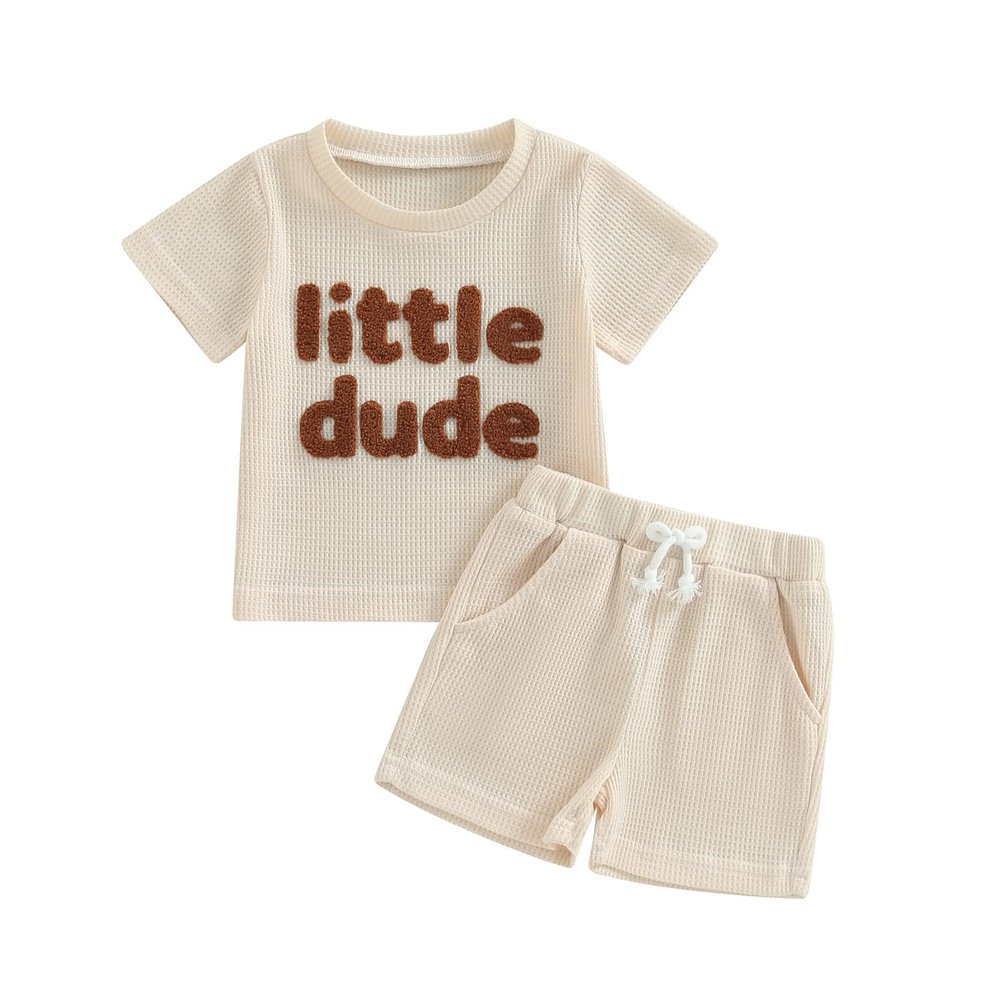 Baby Boy Summer Clothes 6 12 18 24 Month 3T Toddler Boy Outfits Cute Letter Infant T Shirts + Shorts Clothing Set (D8-little dude Apricot, 0-6 Months)