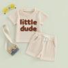 Baby Boy Summer Clothes 6 12 18 24 Month 3T Toddler Boy Outfits Cute Letter Infant T Shirts + Shorts Clothing Set (D8-little dude Apricot, 0-6 Months) view 2
