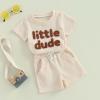 Baby Boy Summer Clothes 6 12 18 24 Month 3T Toddler Boy Outfits Cute Letter Infant T Shirts + Shorts Clothing Set (D8-little dude Apricot, 0-6 Months) view 3