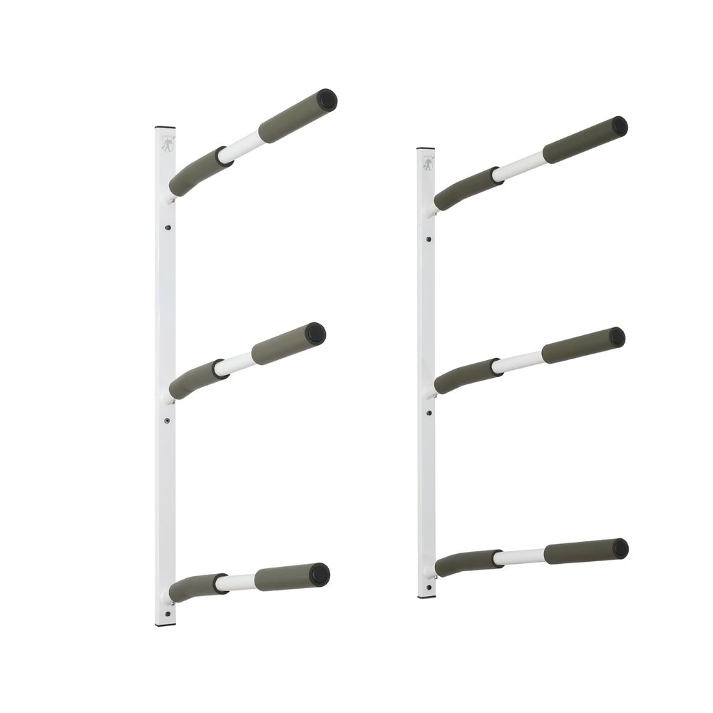 SPAREHAND Premium Edition: All Climate Wall Mount Hybrid Rack for SUPs and Kayaks - 3 Tier Storage Rack Shelf for Garage Storage and Display (Camo Green)
