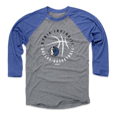 500 LEVEL Kyrie Irving Dallas Mavericks 3/4 Sleeve T-Shirt - Kyrie Irving Dallas Mavericks Player Ball WHT (Royal/Heather Gray, Small)