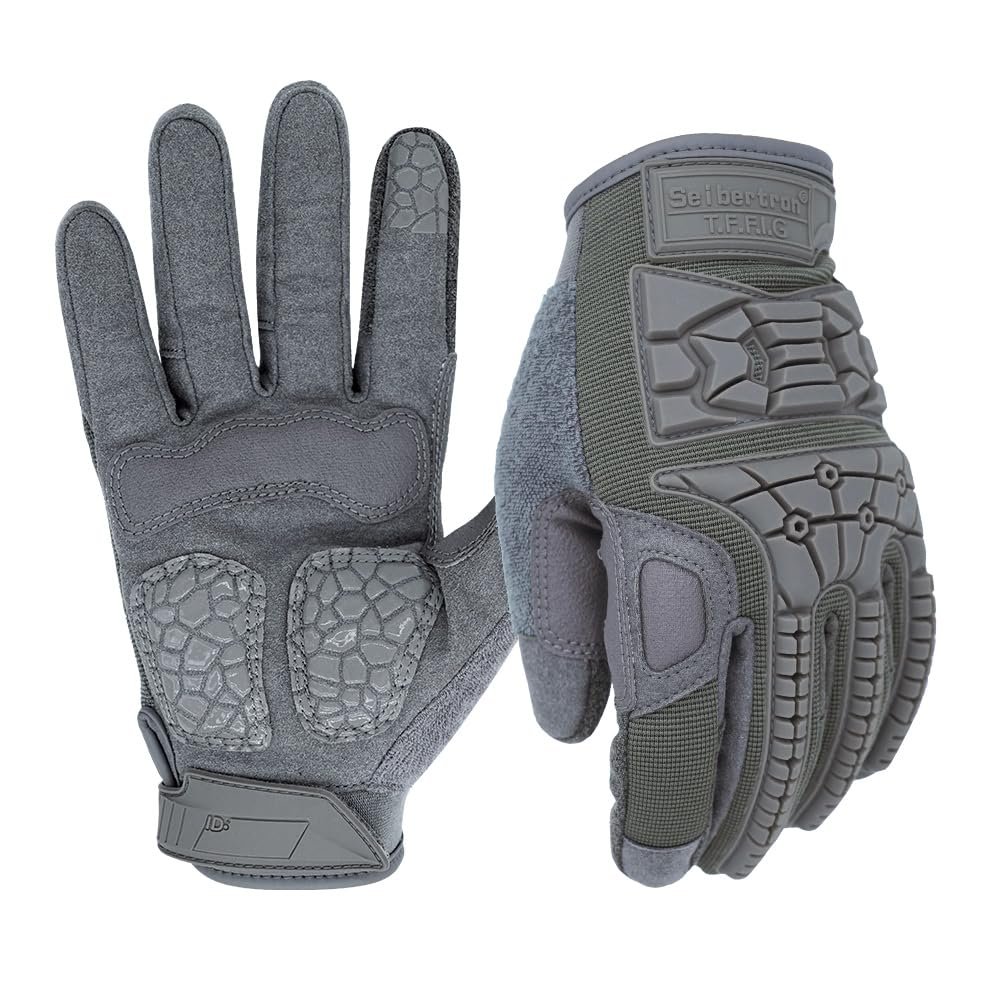 Seibertron T.F.F.I.G Tactical Gloves - Motorcycle Gloves with Anti-Vibration and Super Grip Features Grey M