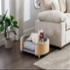 Scandinavian Style Elevated Dog Bed Pet Sofa with Solid Wood Legs and Bent Wood Back, Velvet Cushion,Mid Size Light Grey view 2