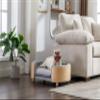 Scandinavian Style Elevated Dog Bed Pet Sofa with Solid Wood Legs and Bent Wood Back, Velvet Cushion,Mid Size Light Grey view 3